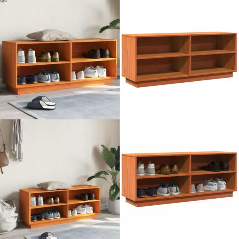 Scarpiera Marrone Cera 110x34x45 cm in Legno Massello di Pino - Scarpiera marrone - Scarpiera in pino