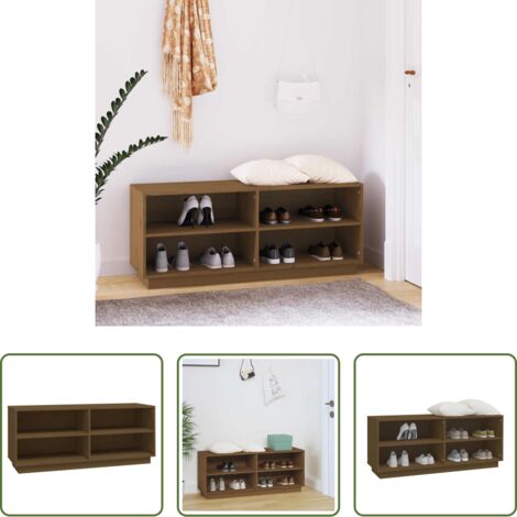 Scarpiera marrone -  Scarpiera Marrone Ambra 110x34x45 cm in Legno Massello di Pino