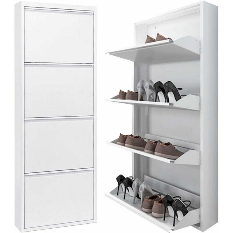 Prometal Scarpiera Slim In Metallo Bianco Con Ante Basculanti Porta...