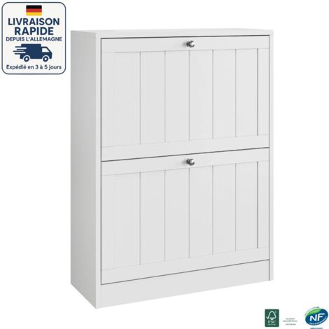 Scarpiera - Mobile contenitore con 2 ante - Scandinavo - 60 x 24 x 80 - Design moderno in MDF bianco