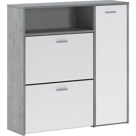 Scarpiera Mobile Portascarpe Salvaspazio Ingresso Con 2 Ribalte Doppia Profondità 4 Vani A Giorno Design Moderno Per Corridoio Sala 91.5 x 94 x 26.6 Cm Bianco e Grigio Cemento
