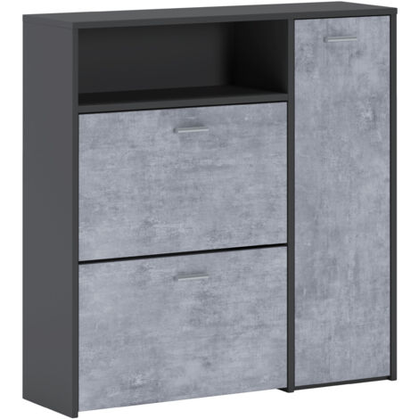 Scarpiera Mobile Portascarpe Salvaspazio Ingresso Con 2 Ribalte Doppia Profondità 4 Vani A Giorno Design Moderno Per Corridoio Sala 91.5 x 94 x 26.6 Cm Grigio e Cemento