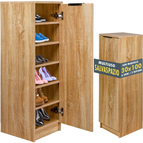 Scarpiera Mobiletto Multiuso in Legno Quercia Mobile Porta Scarpe 30x35x100 cm