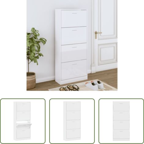 Scarpiera moderna -  Scarpiera Bianco Lucido 63x24x147 cm in Legno Multistrato