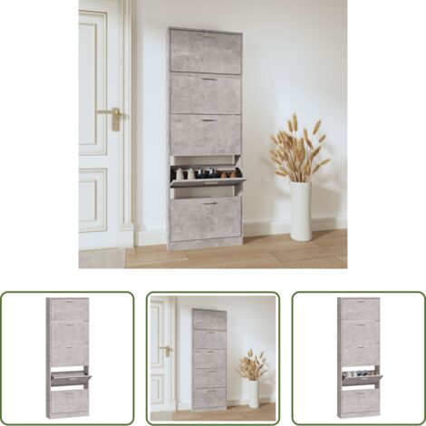 Scarpiera moderna -  Scarpiera Grigio Cemento 59x17x169 cm in Legno Multistrato