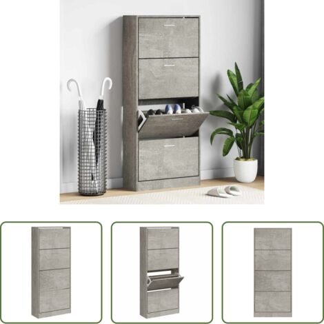 Scarpiera moderna -  Scarpiera Grigio Cemento 63x24x147 cm in Legno Multistrato