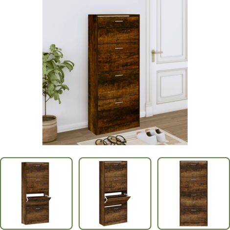 Scarpiera moderna -  Scarpiera Rovere Fumo 63x24x147 cm in Legno Multistrato