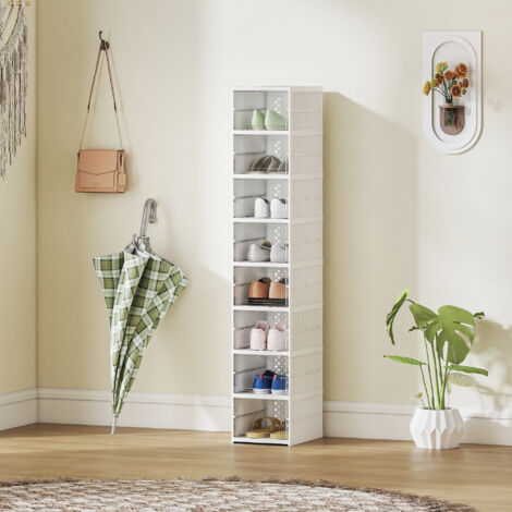 Scarpiera Modulabile con 8 Contenitori per Scarpe Impilabili, Organizer per Scarpe Pieghevole Salvaspazio con Pannello Trasparente, Senza Montaggio, Bianco