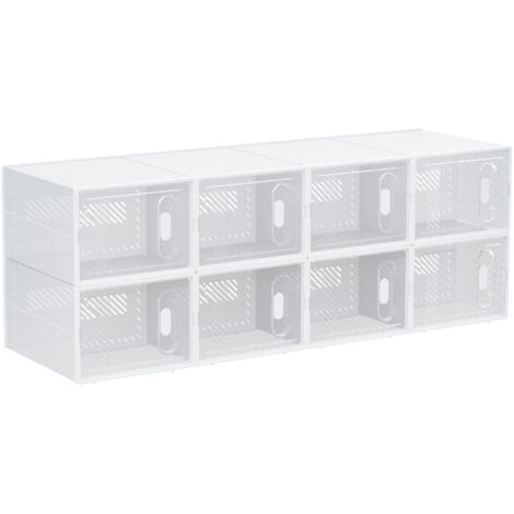 Scarpiera modulable en PP avec 8 cubes de rangement et porte magnétique, 25x35x19 cm, blanc transparent
