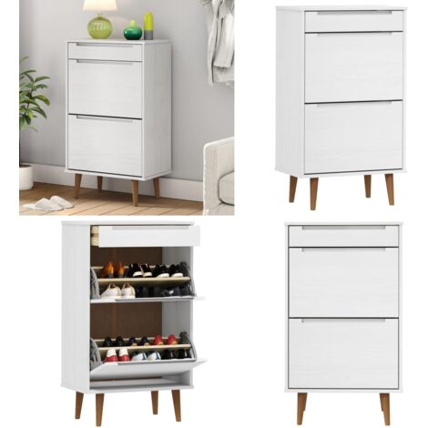 Scarpiera MOLDE Bianca 59,5x35x103 cm in Legno Massello di Pino - Scarpiera in pino - Scarpiera con cassetti