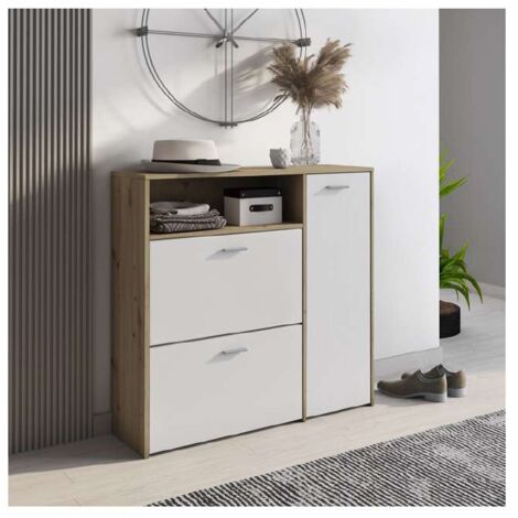 Scarpiera Multi Anta e Ribalte Bianco Rovere - Spaziosa e Moderna