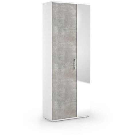 Scarpiera Multiuso Per Il Bagno Bianco E Cemento Con Specchiera