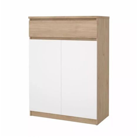 scarpiera "naia" in truciolare melaminico rovere e bianco con due ante e un cassetto 80,4x40x111,3 cm