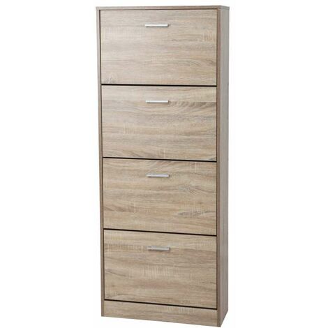 Scarpiera Nature - 4 Ribalte in Legno Naturale 60x24x152 cm