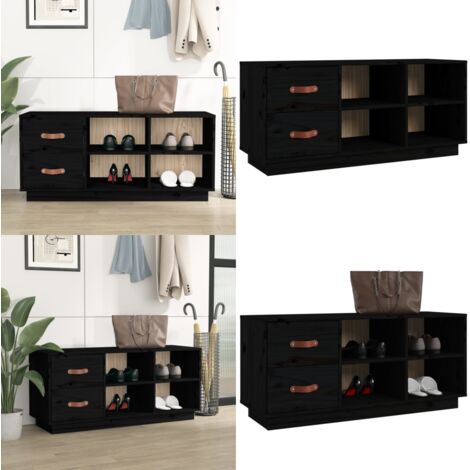 Scarpiera Nera 100x34x45 cm in Legno Massello di Pino - Scarpiera da ingresso - Scarpiera in pino