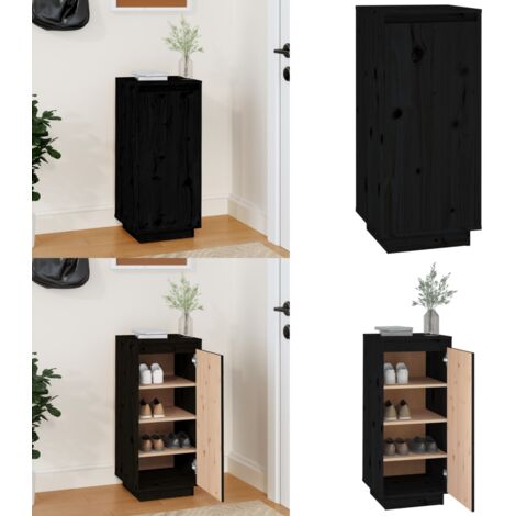 Scarpiera Nera 35x35x80 cm in Legno Massello di Pino - Scarpiera nera - Scarpiera per calzature