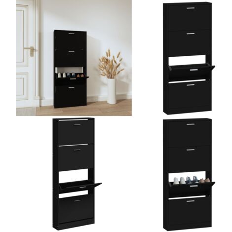 Scarpiera Nera 59x17x150 cm in Legno Multistrato - Scarpiera nera - Scarpiera con cassetti