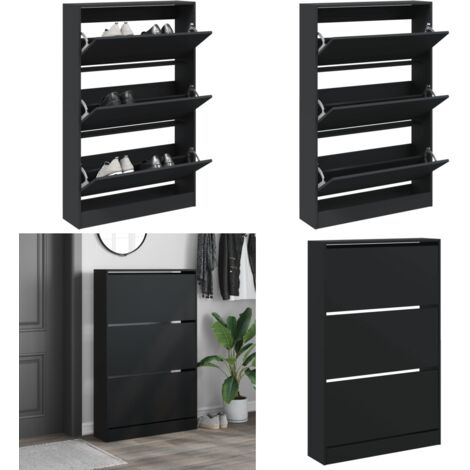 Scarpiera Nera 80x21x125,5 cm in Legno Multistrato - Scarpiera nera - Scarpiera per ingresso