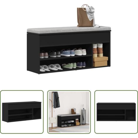 Scarpiera nera -  Panca Porta Scarpe Nera 102x30,5x45 cm in Legno Multistrato