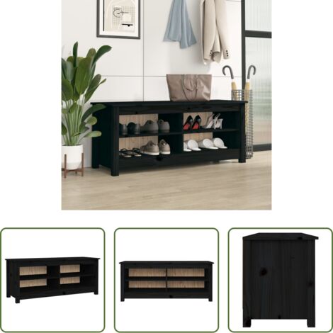 Scarpiera nera -  Scarpiera Nera 110x38x45,5 cm in Legno Massello di Pino