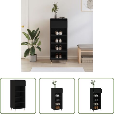 Scarpiera nera -  Scarpiera Nera 40x36x105 cm in Legno Multistrato