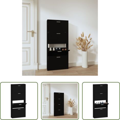 Scarpiera nera -  Scarpiera Nera 59x17x150 cm in Legno Multistrato