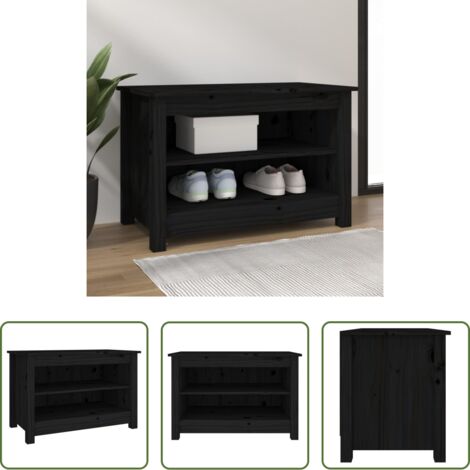 Scarpiera nera -  Scarpiera Nera 70x38x45,5 cm in Legno Massello di Pino