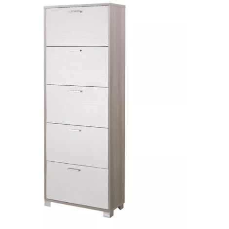 scarpiera olmo e bianco fiammato con 5 ante, 70x190x29 cm