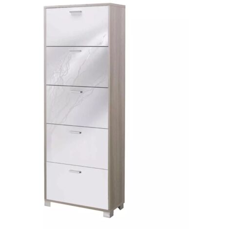 scarpiera olmo e bianco lucido con 5 ante, 70x190x29 cm