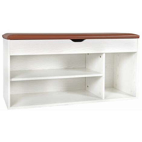 Scarpiera panca ingresso con cuscino 104x49x30 cm Rovere Sbiancato