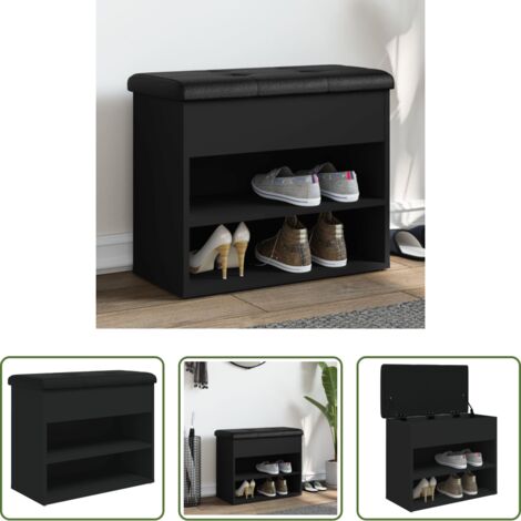 Scarpiera -  Panca Porta Scarpe Nera 62x32x50 cm in Legno Multistrato