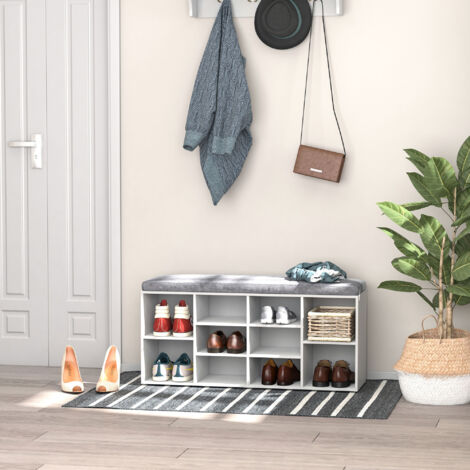 Scarpiera Panchina 8-10 Paia di Scarpe Ripiani Regolabili, Legno, Bianco, 104 x 30 x 48 cm