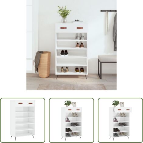Scarpiera per casa -  Scarpiera Bianco Lucido 60x35x105 cm in Legno Multistrato