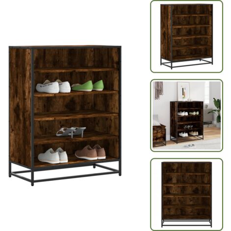 Scarpiera per casa - vidaXL Scarpiera Rovere Fumo 75x38x97,5 cm Legno Multistrato Metallo - Scarpiera per appartamento