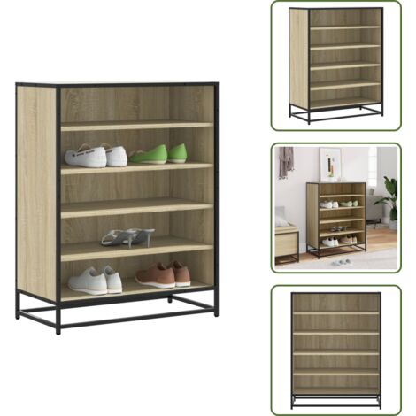 Scarpiera per casa - vidaXL Scarpiera Rovere Sonoma 75x38x97,5 cm Legno Multistrato Metallo - Scarpiera con piano superiore