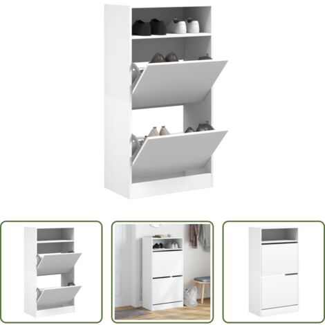 Scarpiera per ingresso -  Scarpiera Bianca 60x34x116 cm in Legno Multistrato