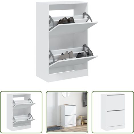 Scarpiera per ingresso -  Scarpiera Bianca 60x34x96,5 cm in Legno Multistrato