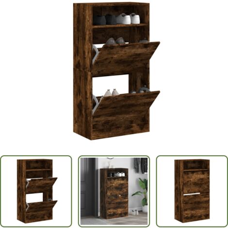 Scarpiera per ingresso -  Scarpiera Rovere Fumo 60x34x116 cm in Legno Multistrato