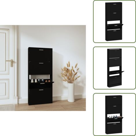 Scarpiera per ingresso - vidaXL Scarpiera Nera 59x17x150 cm in Legno Multistrato - Scarpiera per soggiorno