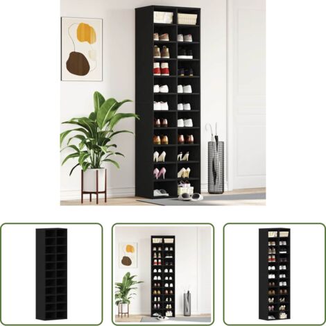 Scarpiera per scarpe -  Scarpiera Rovere Nero 54x34x183 cm in Legno Multistrato