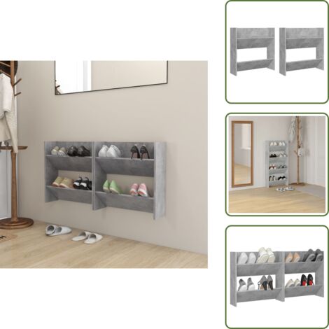 Scarpiera per scarpe - vidaXL Scarpiere Muro 2pz Grigio Cemento 60x18x60cm Legno Multistrato - Scarpiera per stivali