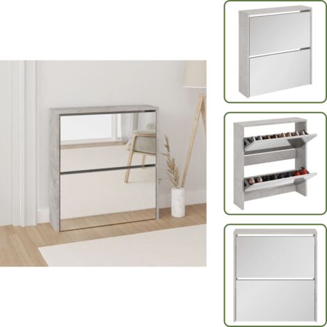 Scarpiera per soggiorno - vidaXL Scarpiera con Specchio a 2 Livelli Grigio cemento 63x17x67 cm - Scarpiera per camera da letto