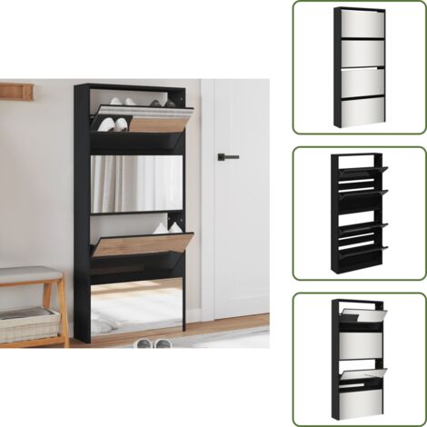 Scarpiera per soggiorno - vidaXL Scarpiera con Specchio a 4 Livelli Nera 63x17x134 cm - Scarpiera per camera da letto
