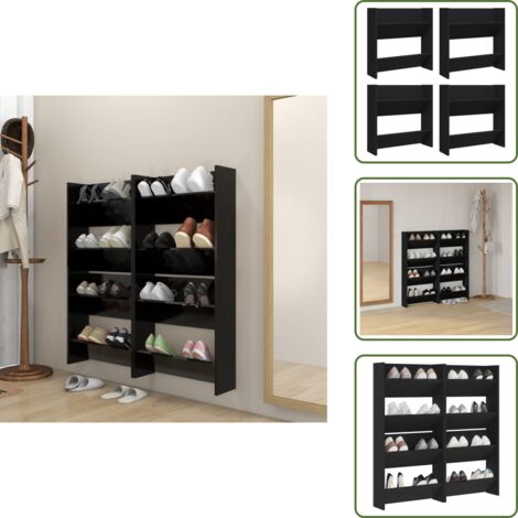 Scarpiera per stivali - vidaXL Scarpiere a Muro 4 pz Nere 60x18x60 cm in Legno Multistrato - Scarpiera per ciabatte