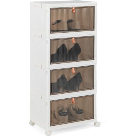 Scarpiera pieghevole a 4 piani con porte magnetiche ruote bloccabili, Mobile scarpe impilabile Bianco 40x27,5x83,5cm