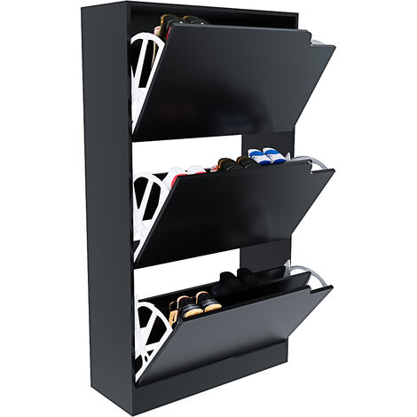 Scarpiera Portascarpe 3 Ante In Legno MDF Da Ingresso Salvaspazio A Ribalta Design Con Maniglie A Scomparsa Doppia Profondità Slim Soggiorno Casa Camera Ufficio 115 x 24 x 63 Cm (Nero)