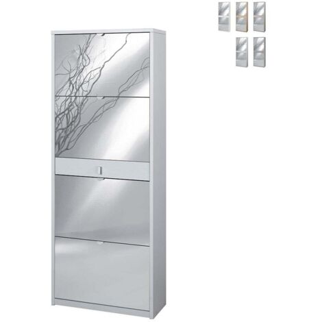 Scarpiera quattro ante a specchio un cassetto Bianco Cenere 63x29x h164 cm