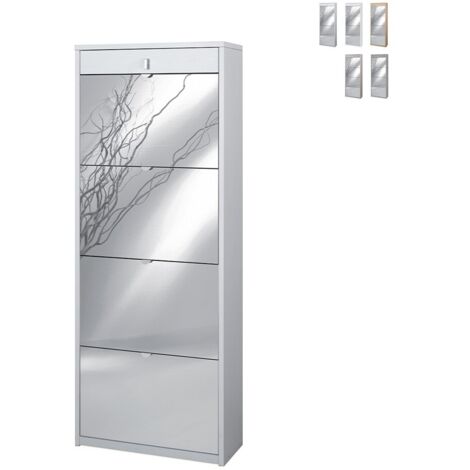 Scarpiera quattro ante a specchio un cassetto superiore Bianco Cenere 63x29x h164 cm