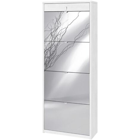 Scarpiera quattro ante a specchio un cassetto superiore Bianco Ossido 63x29x h164 cm