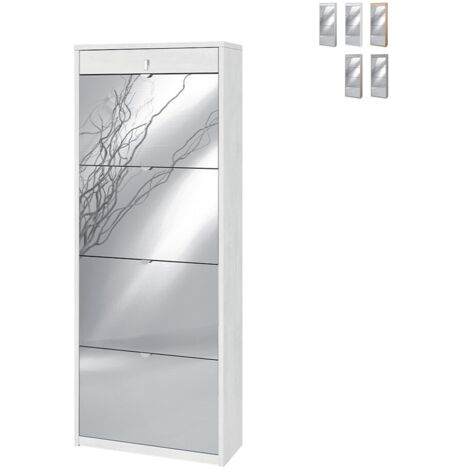 Scarpiera quattro ante a specchio un cassetto superiore Bianco Ossido 63x29x h164 cm